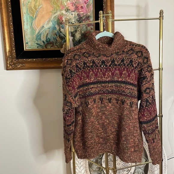 Vintage 90's Le Moda Wool Blend Patterned Turtleneck Sweater - Picture 1 of 6